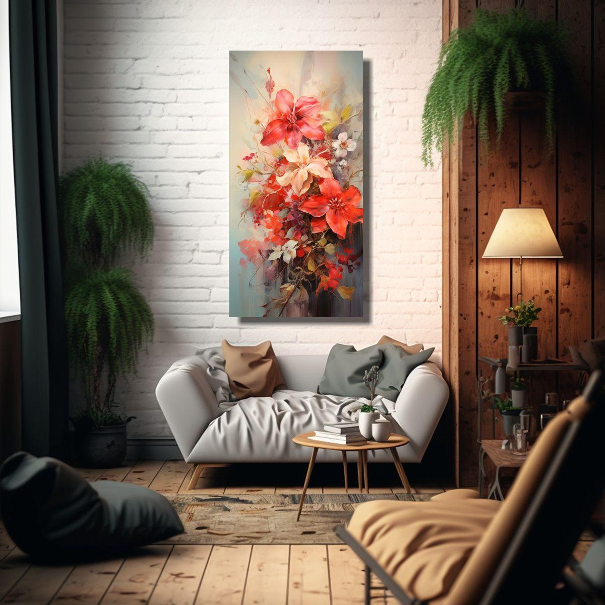 Lienzo De Tela Inspiración Flores Abstractas 20x40cm-2