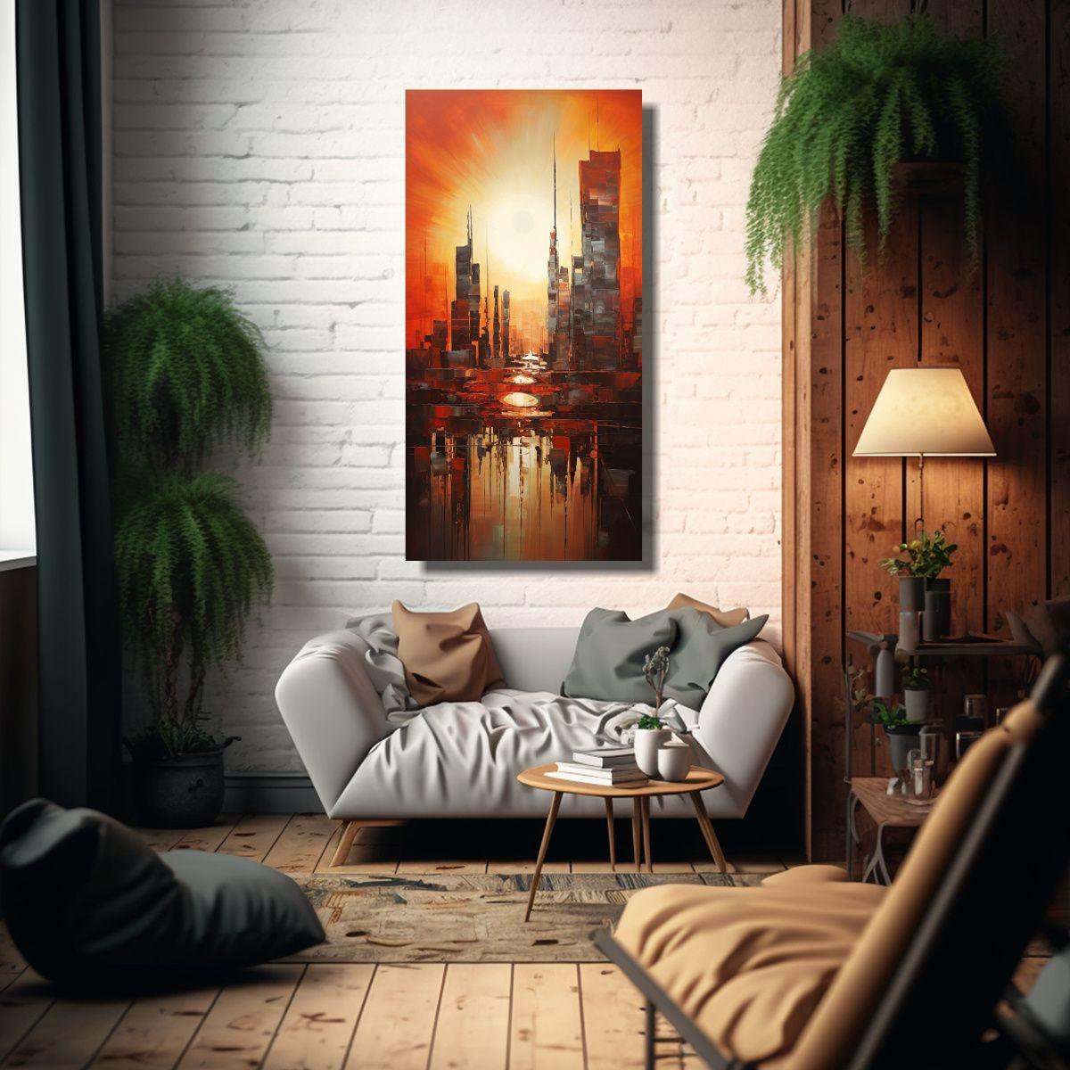 Pintura Decorativa Abstracta Actual De Una Ciudad 50x100cm-2