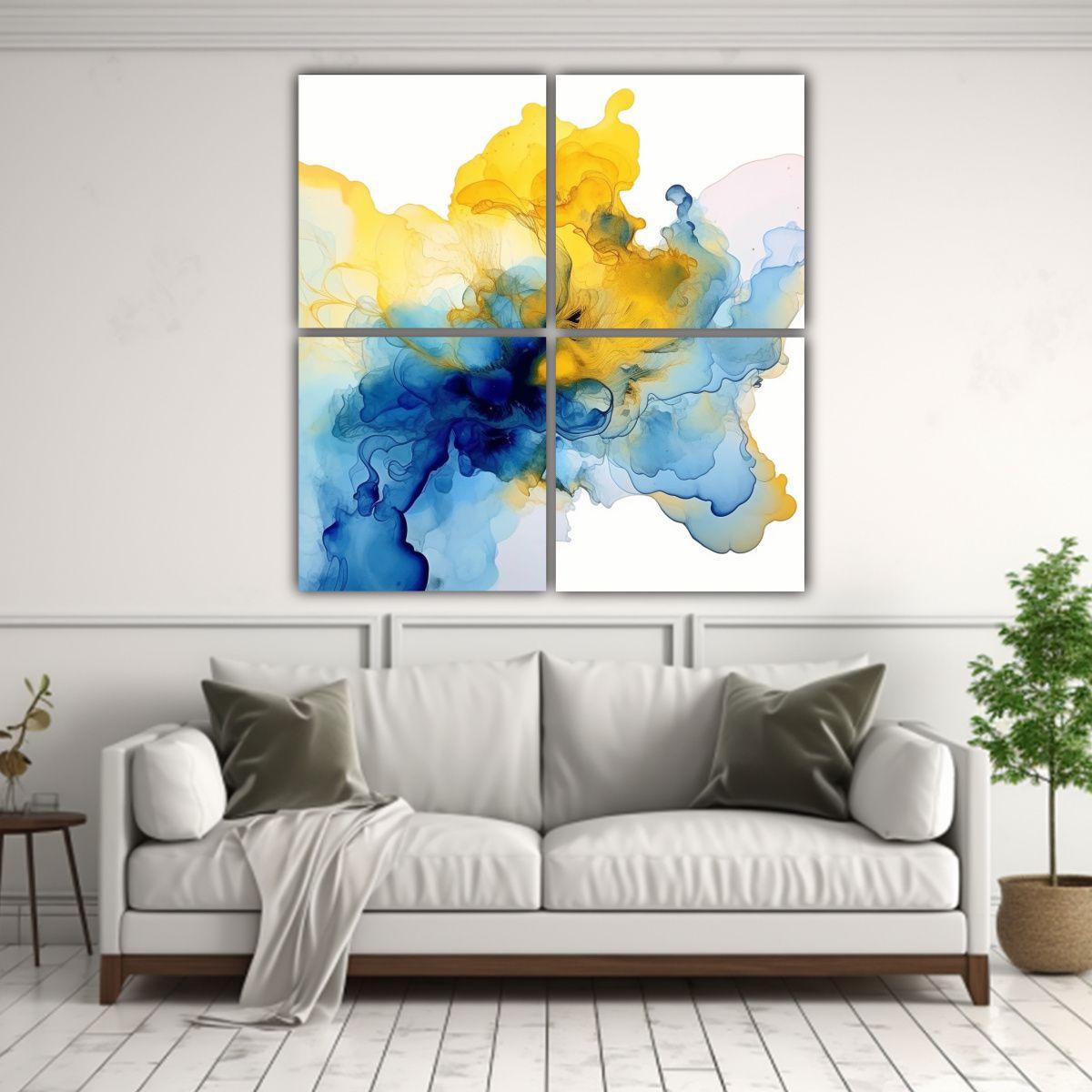 Cuadros Decorativos Azul Y Amarillo En Acuarela 200x200 Cm-2