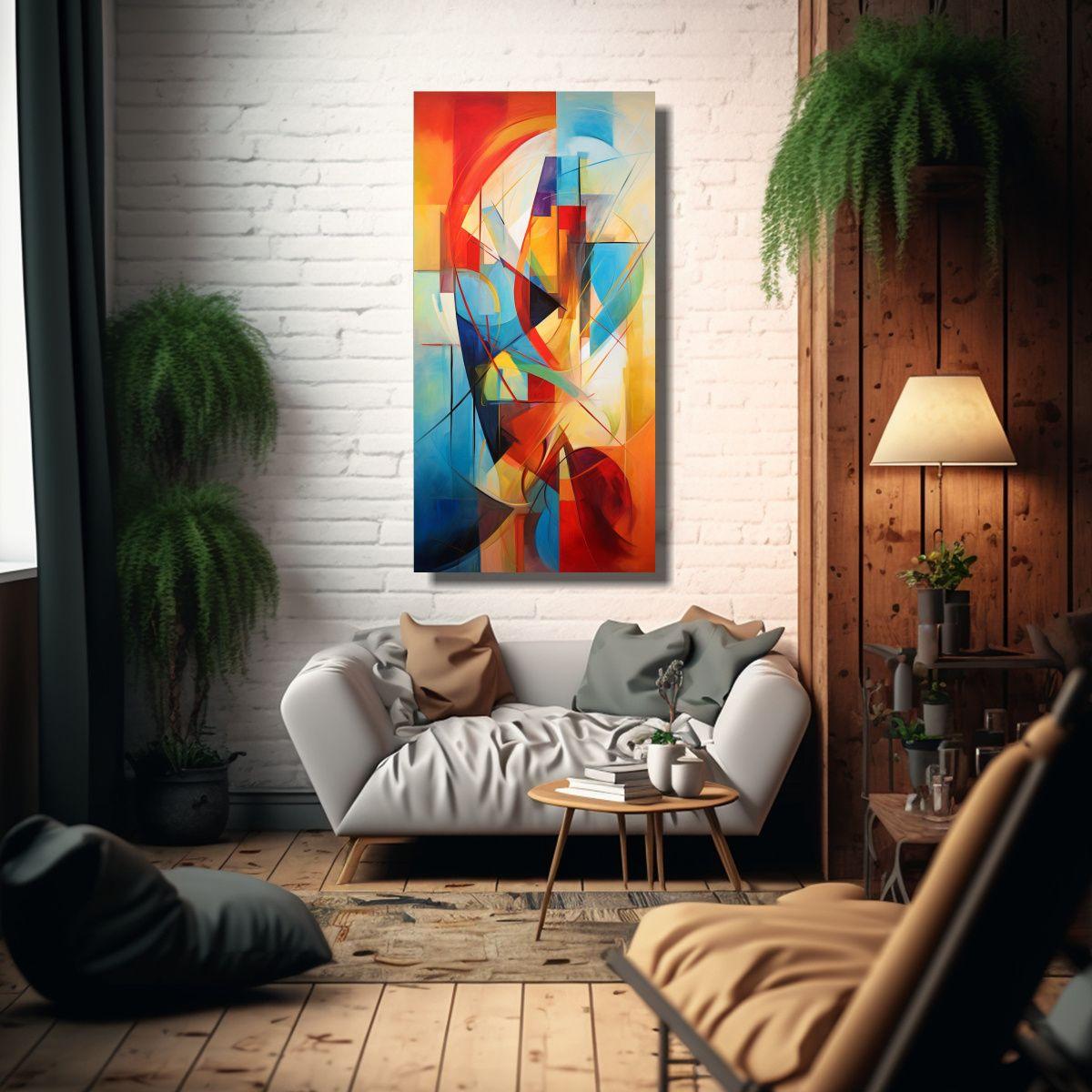 Cuadro Abstracto Colores Fríos En Lienzo 30x60cm-2