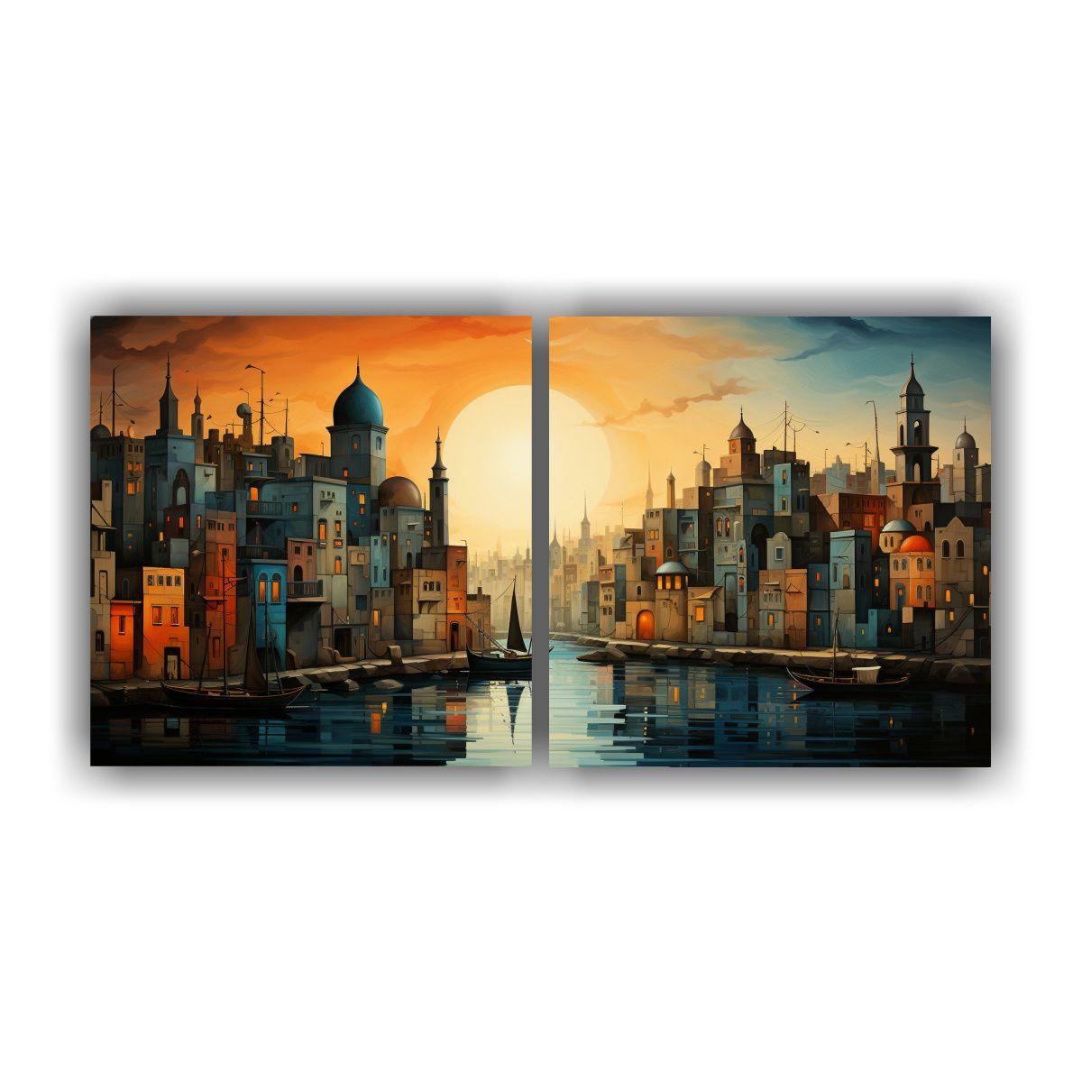Pintura Decorativa De Paisaje Urbano En Estilo 40x20 Cm-0