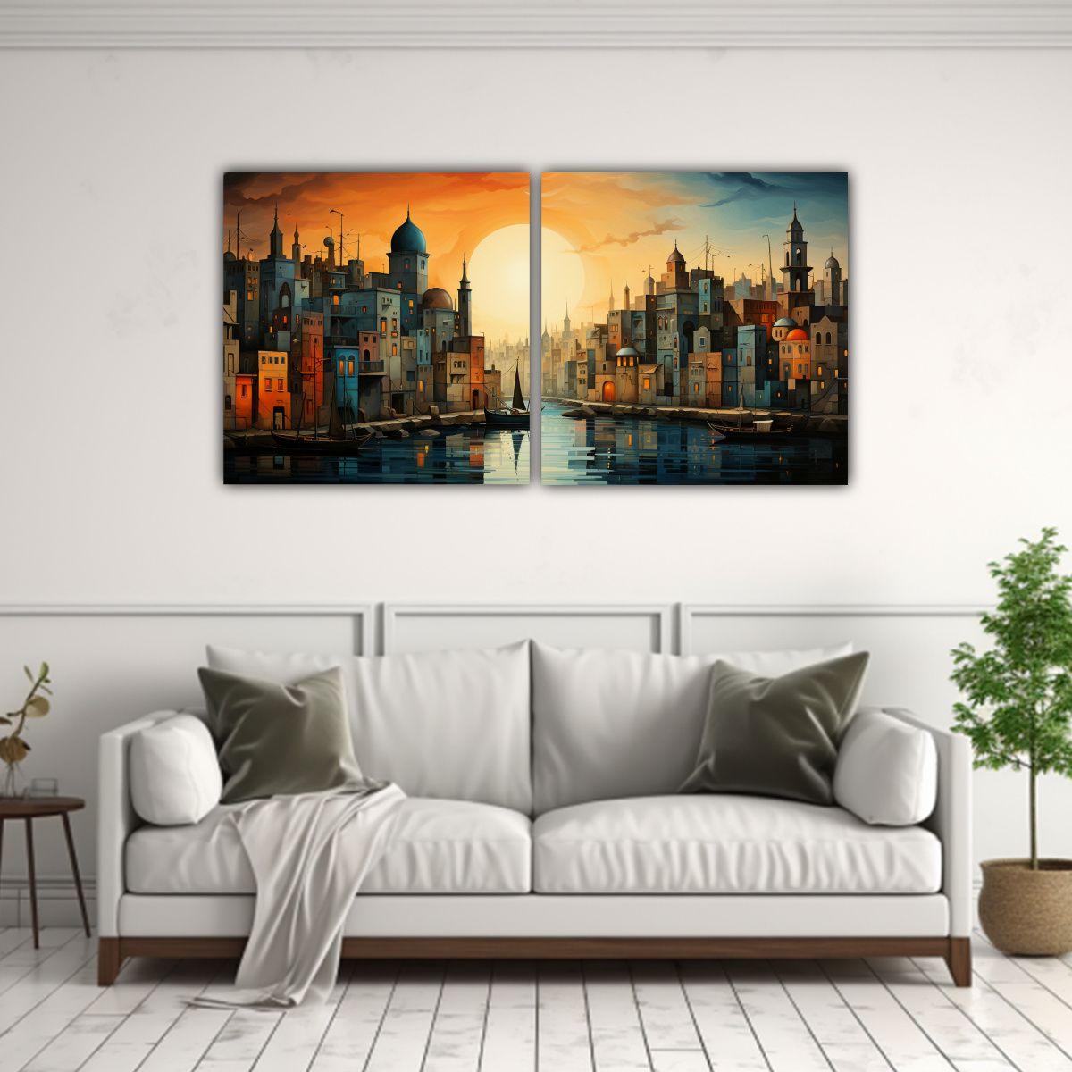 Pintura Decorativa De Paisaje Urbano En Estilo 40x20 Cm-2