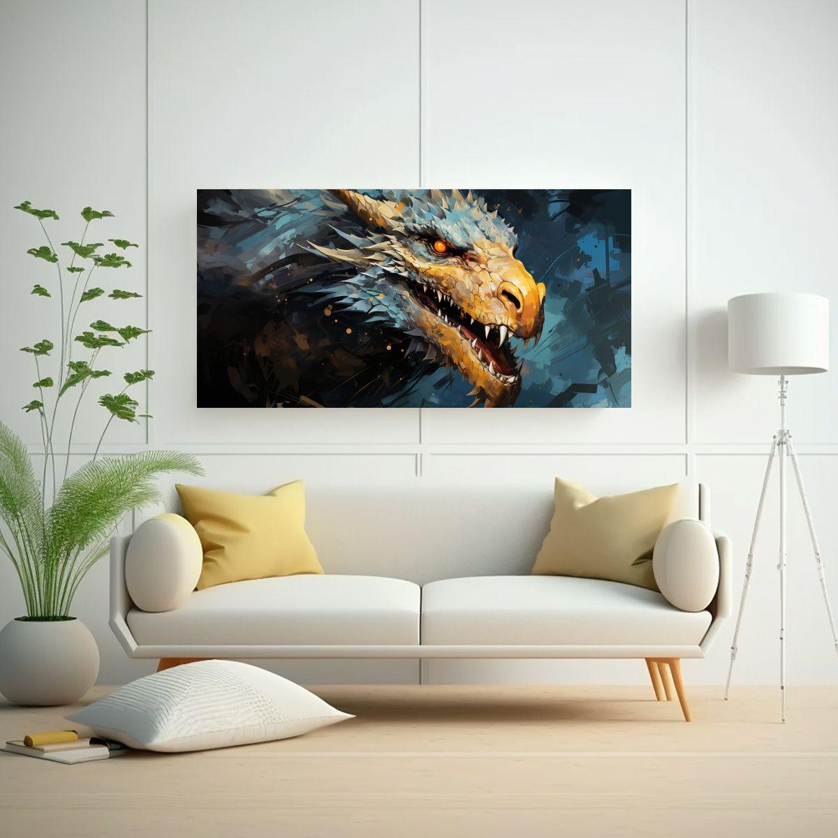 Pintura De Sala: Composición De Dragón En Colore 40x20cm-2
