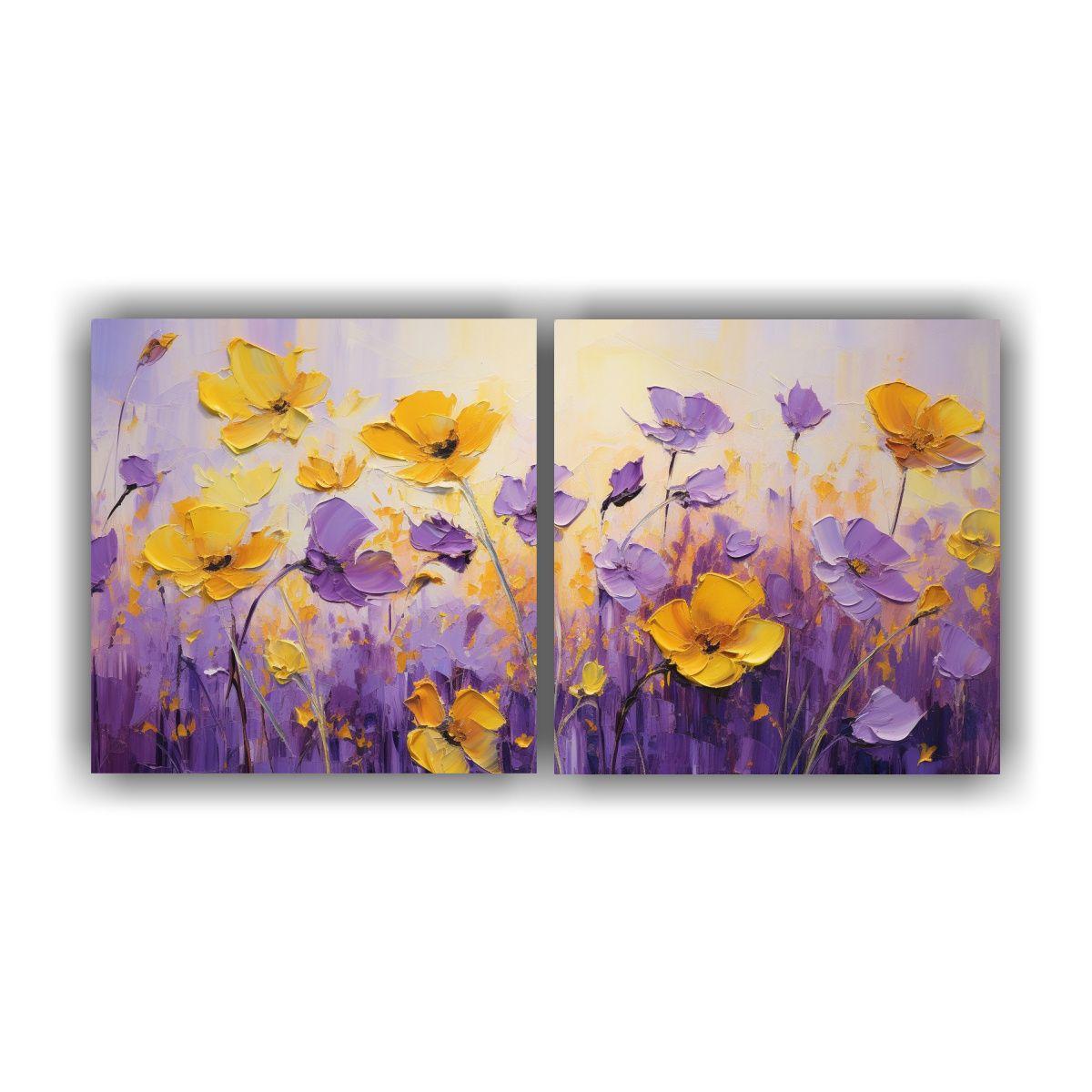 Pintura Abstracta De Flores Amarillas Y Púrpuras 160x80 Cm-0