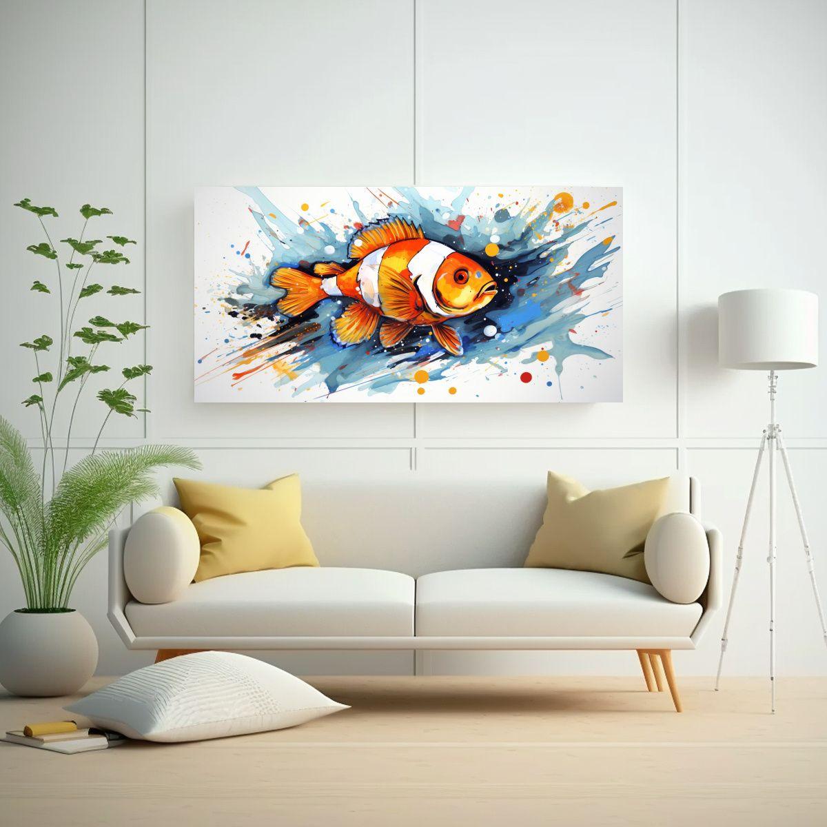 Cuadro De Tela Moderno Con Un Pez Payaso En Colore 160x80cm-2