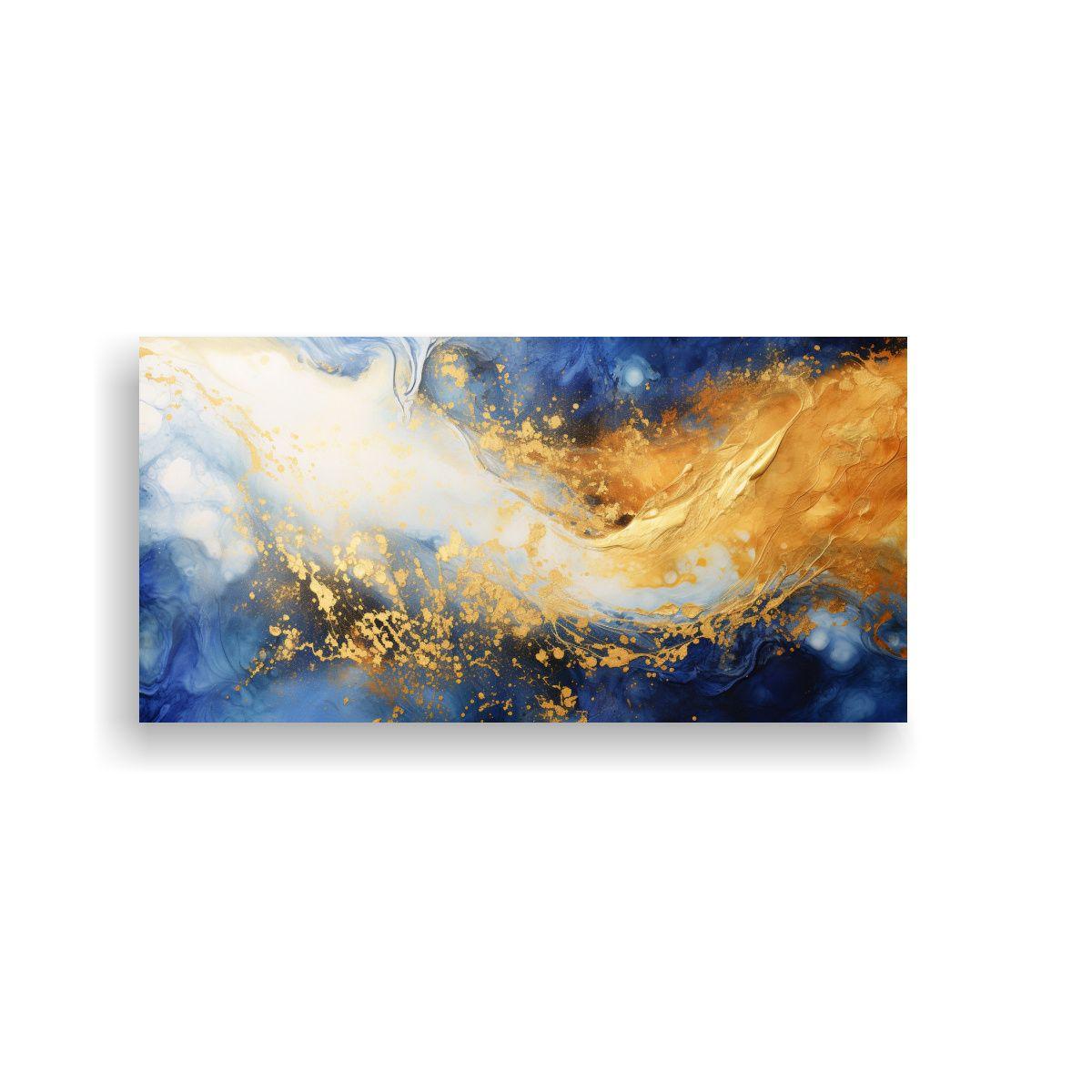 Cuadro De Arte Moderno En Lienzo Azul Y Amarillo 40x20cm-0