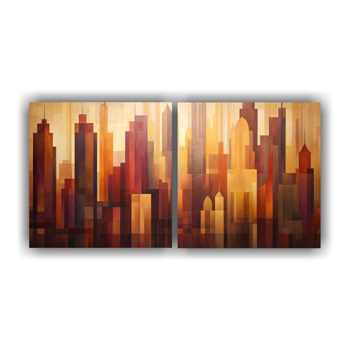 Cuadros Abstractos De Ciudad Al Amanecer 40x20 Cm-0
