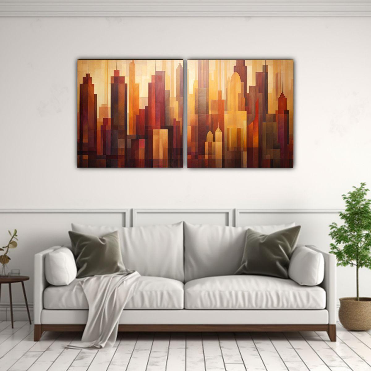 Cuadros Abstractos De Ciudad Al Amanecer 40x20 Cm-2