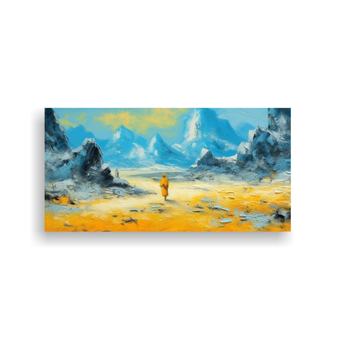 Pintura Amarilla De Montaña En Lienzo Escena 80x40cm-0