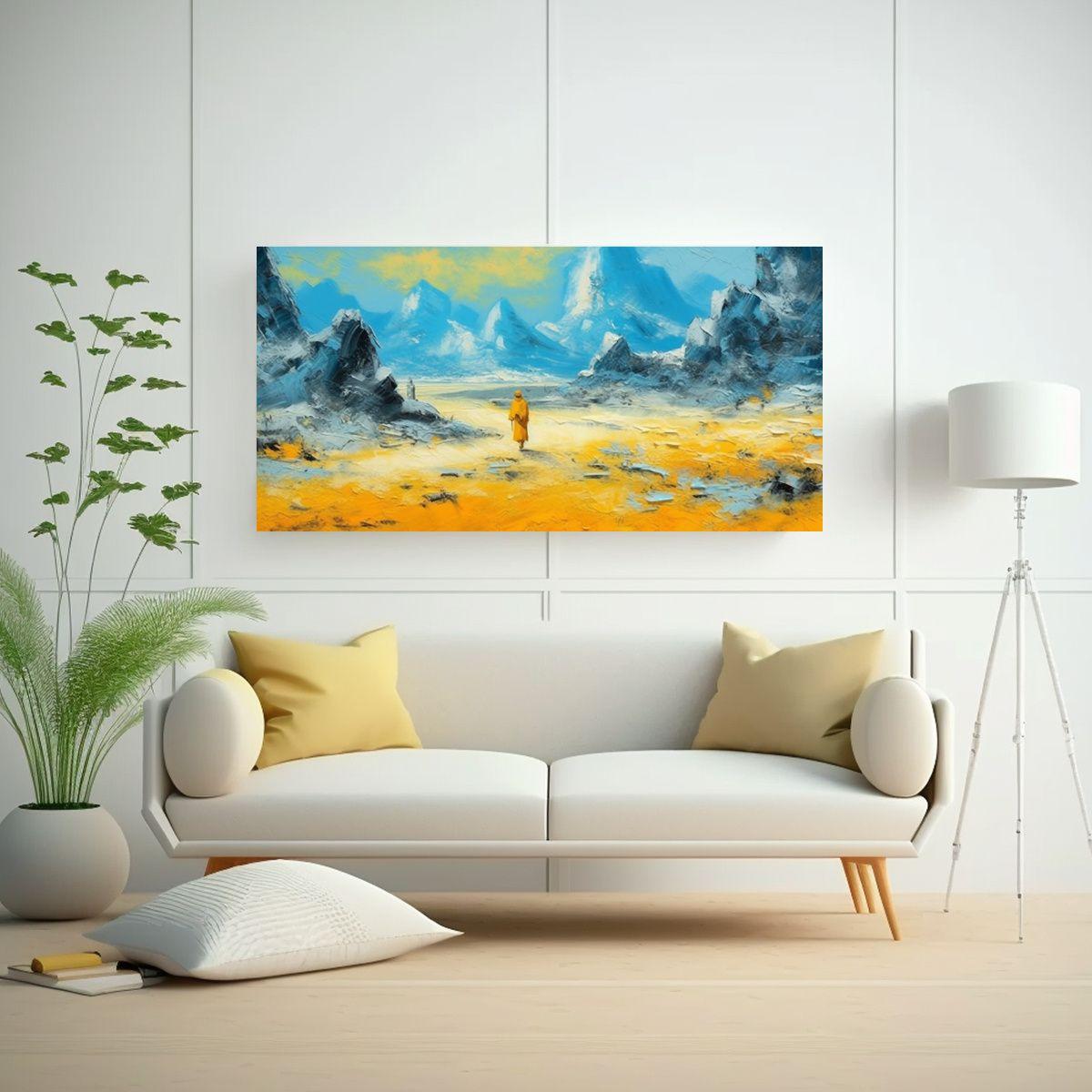 Pintura Amarilla De Montaña En Lienzo Escena 80x40cm-2