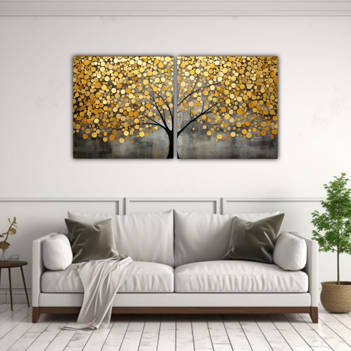 Pinturas De árbol En Dorado Y Amarillo En Estilo 120x60 Cm-2