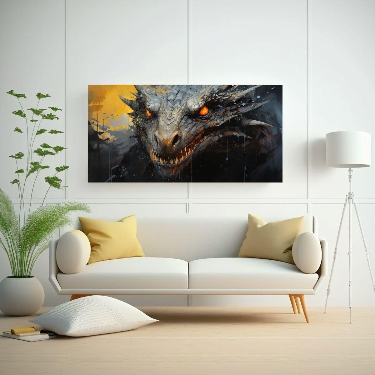Cuadro Bastidor Movimiento Cálido Dragón En Colo 40x20cm-2