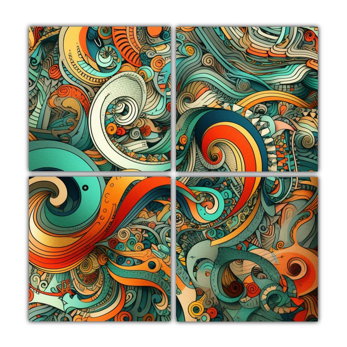 4 Pinturas Decorativas De Estilo Zentangle Calma 160x160 Cm-0