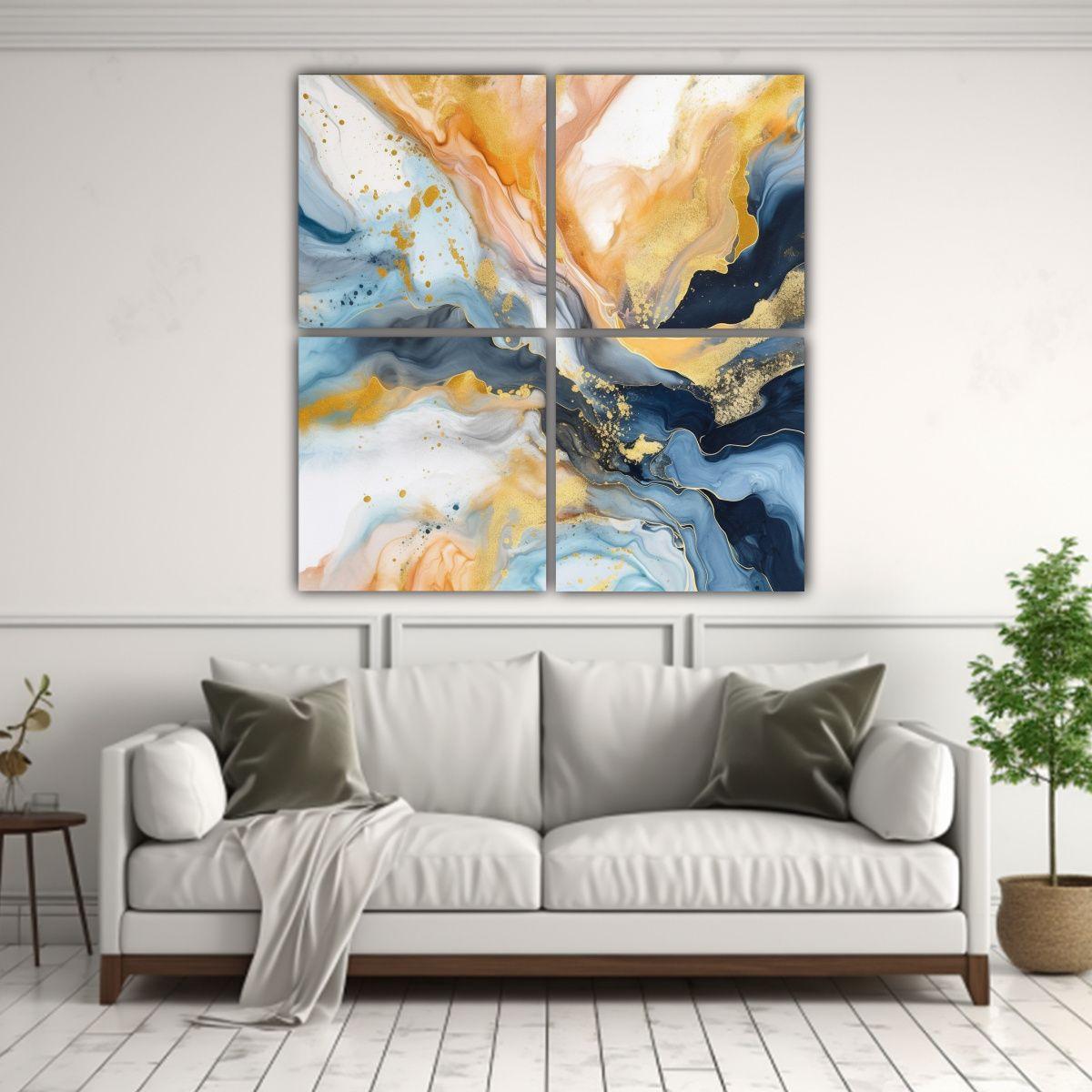 Cuadro De Pared Abstracto En Acuarela, Líneas 200x200 Cm-2