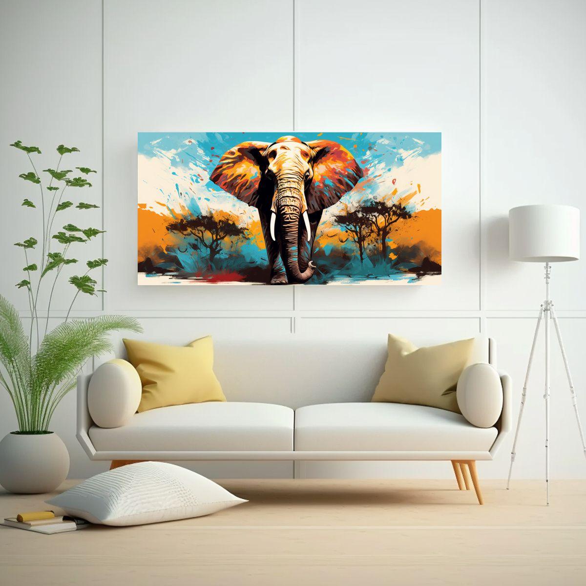 Pintura Pared Elefante Sabana Arcoíris Y Turquesa 160x80cm-2