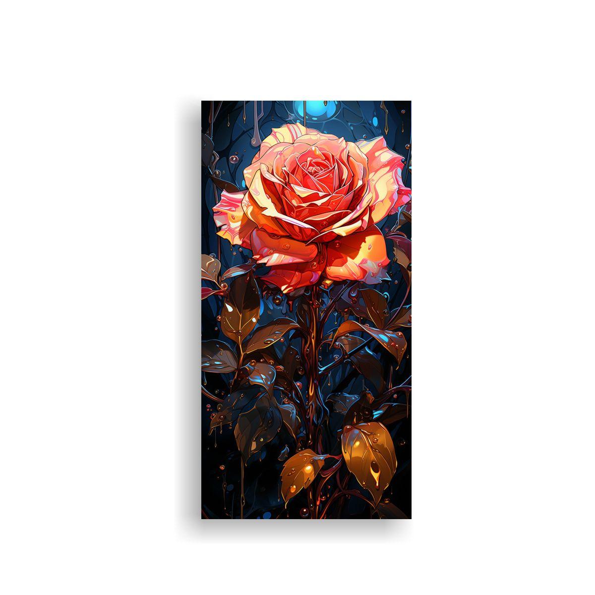 Cuadro De Diseño Artesanal Con Dibujo De Rosa Y 40x80cm-0