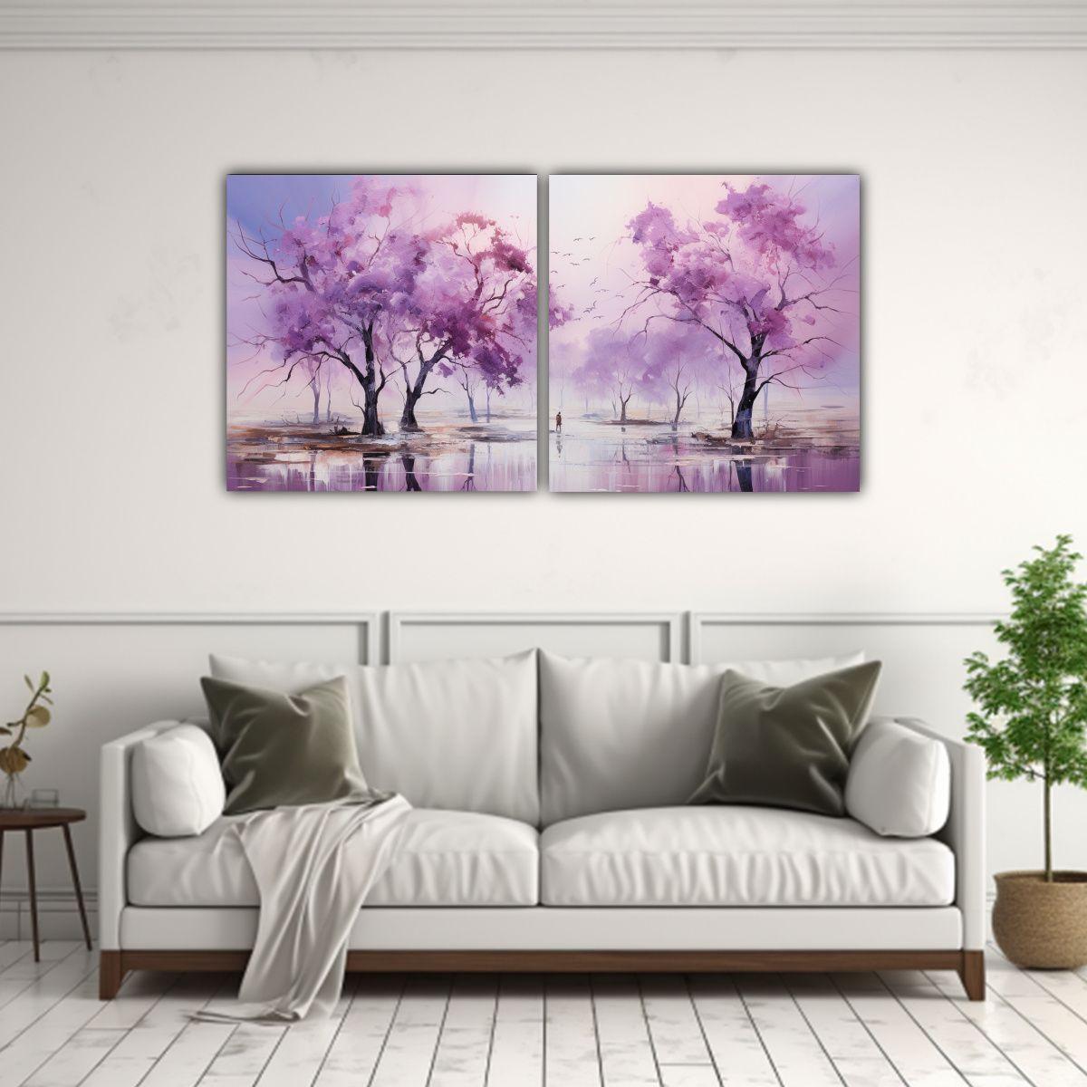Set 2 Lienzos Expresion Adorno árboles Plateados 120x60 Cm-2