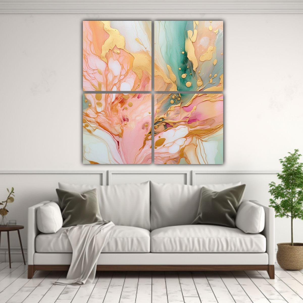Cuadros Diseño Visión Rosa Claro Y Verde Menta 60x60 Cm-2