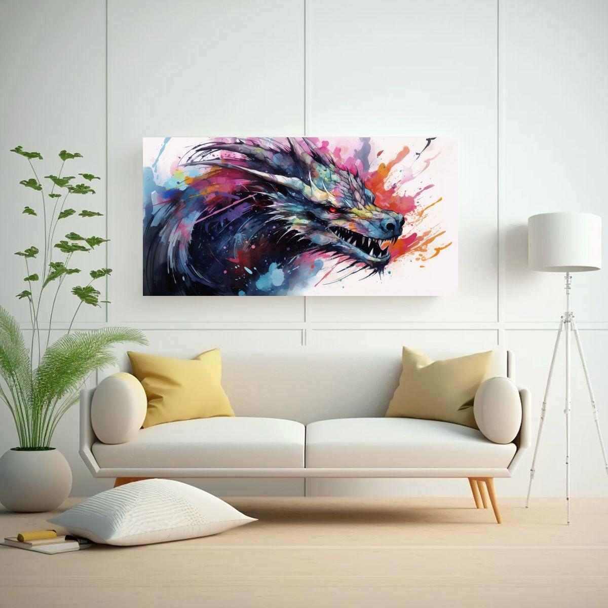 Pintura Espectacular Vida De Dragón En Colores Vi 80x40cm-2