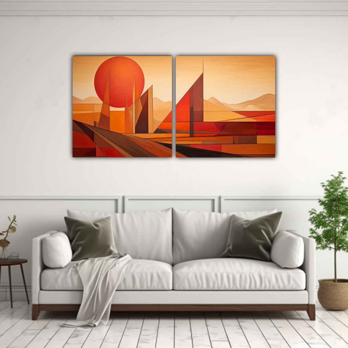 Dos Lienzos Moderno Pop Art Geométrico 40x20 Cm-2