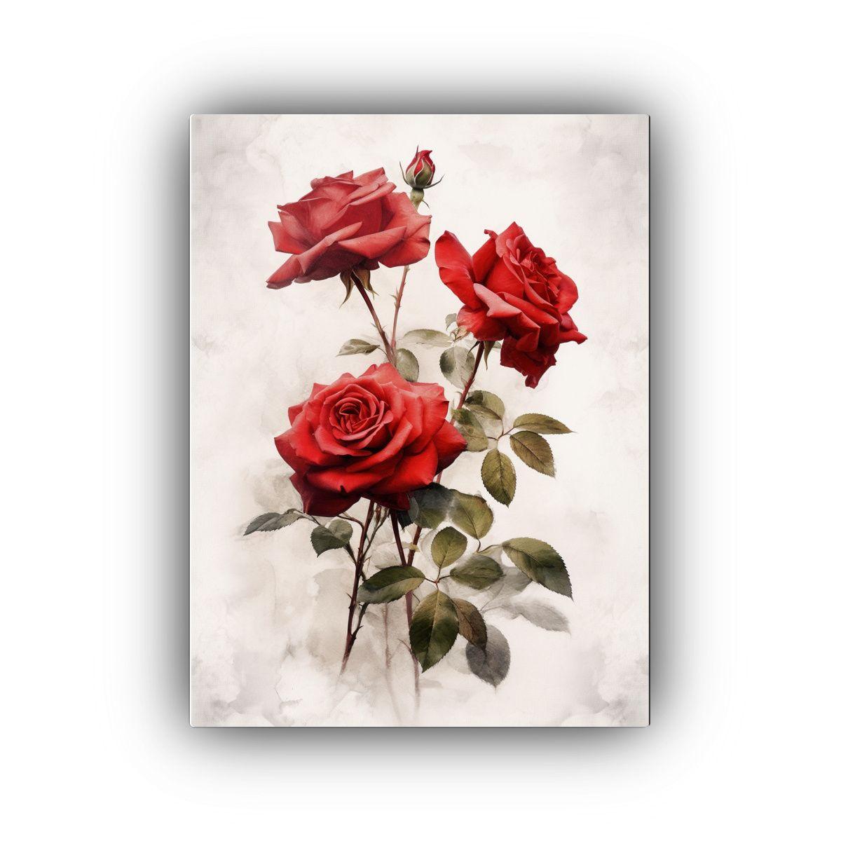 Pintura Vintage Enigmática De Rosas Rojas Sobre 50x75 Cm-0