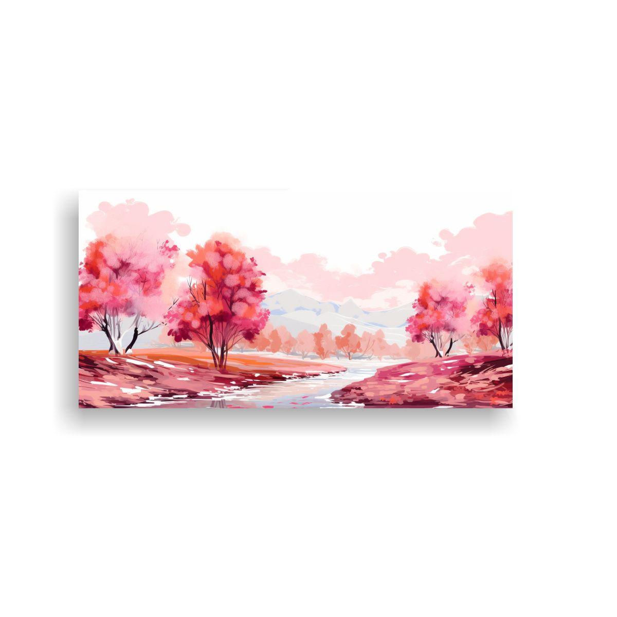 Paisaje Otoñal Con Colores Rosados En Arte Pop 80x40 Cm-0