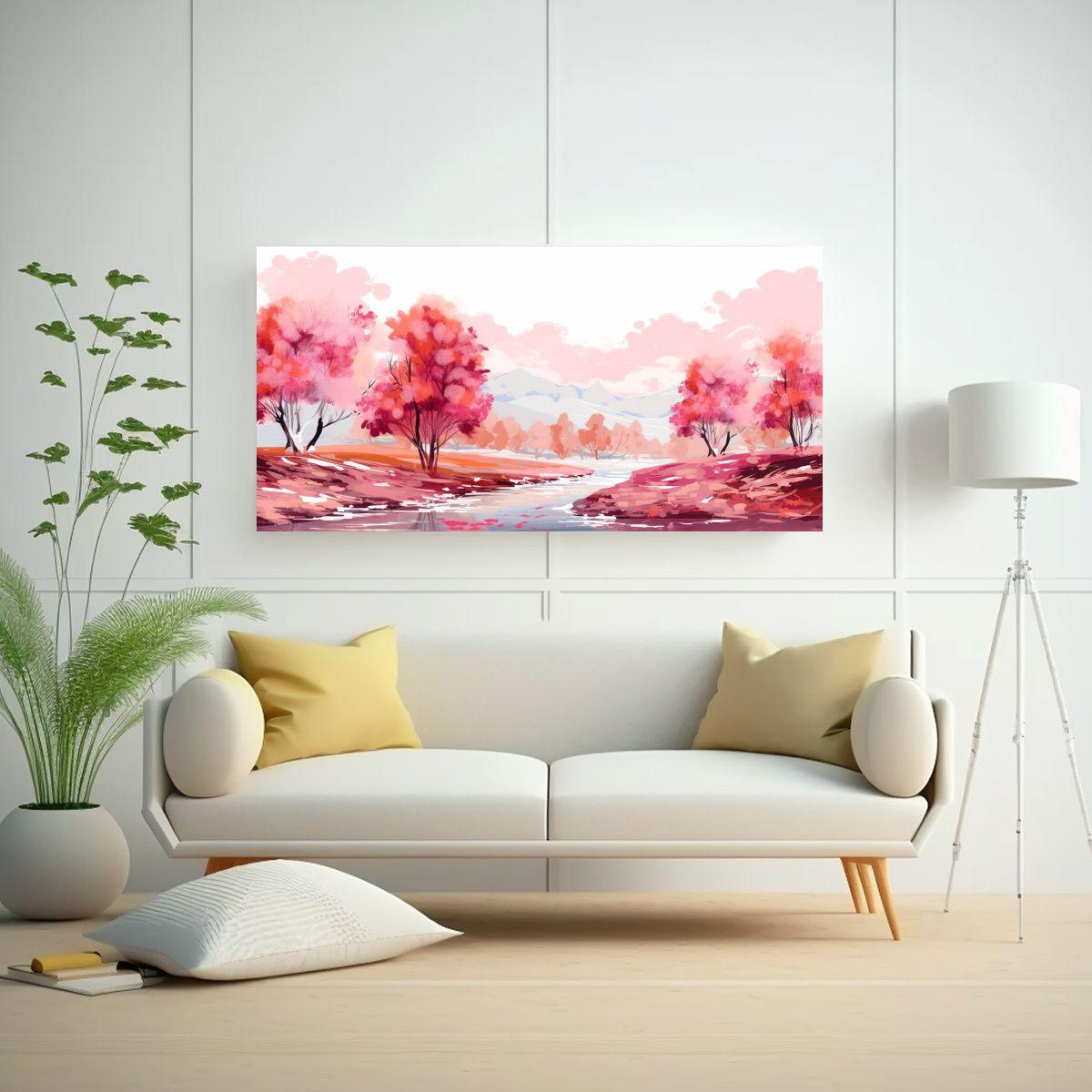 Paisaje Otoñal Con Colores Rosados En Arte Pop 80x40 Cm-2