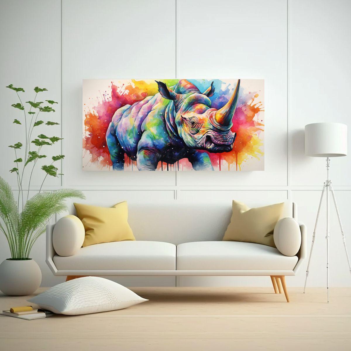 Arte Moderno Para Sala: Triceratops En Acuarela Co 140x70cm-2