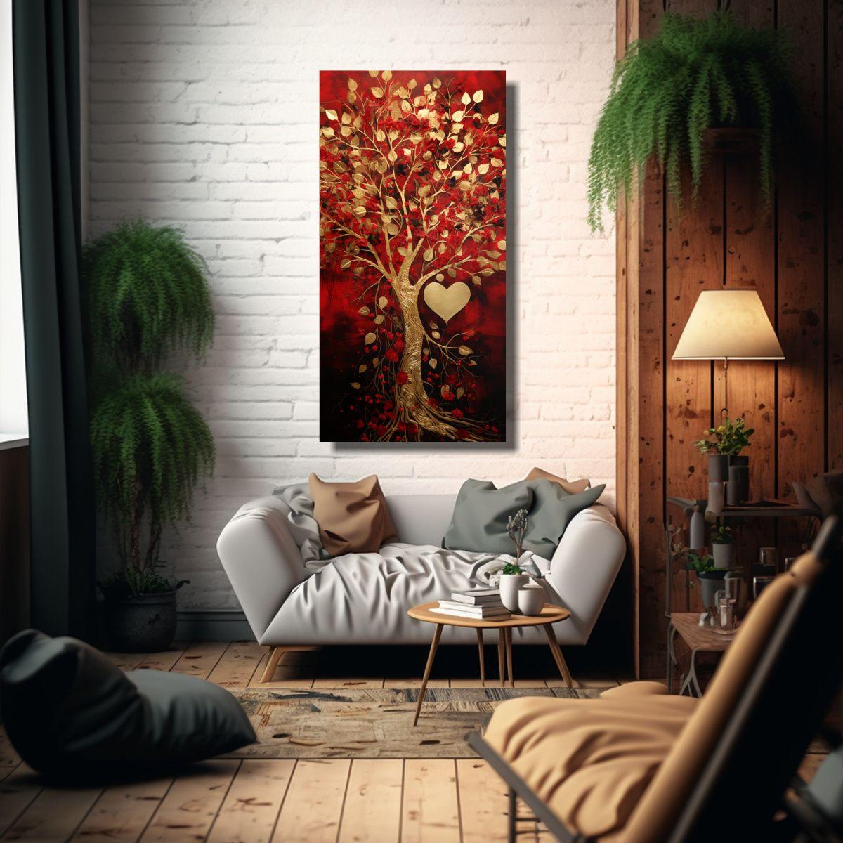 Arte De Pared Con Árbol En Rojo Y Oro 80x160cm-2