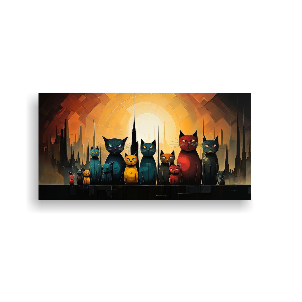 Cuadro Gatos Coloridos En Pila Mirando Al Frente: 160x80cm-0
