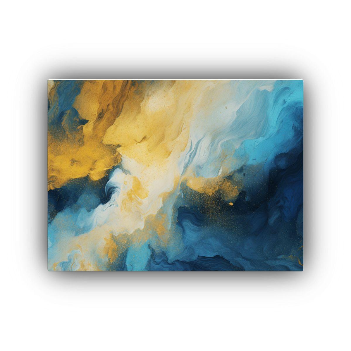 Pinturas Abstractas Azul Y Dorado En Fondo Resistente. 40x30cm-0