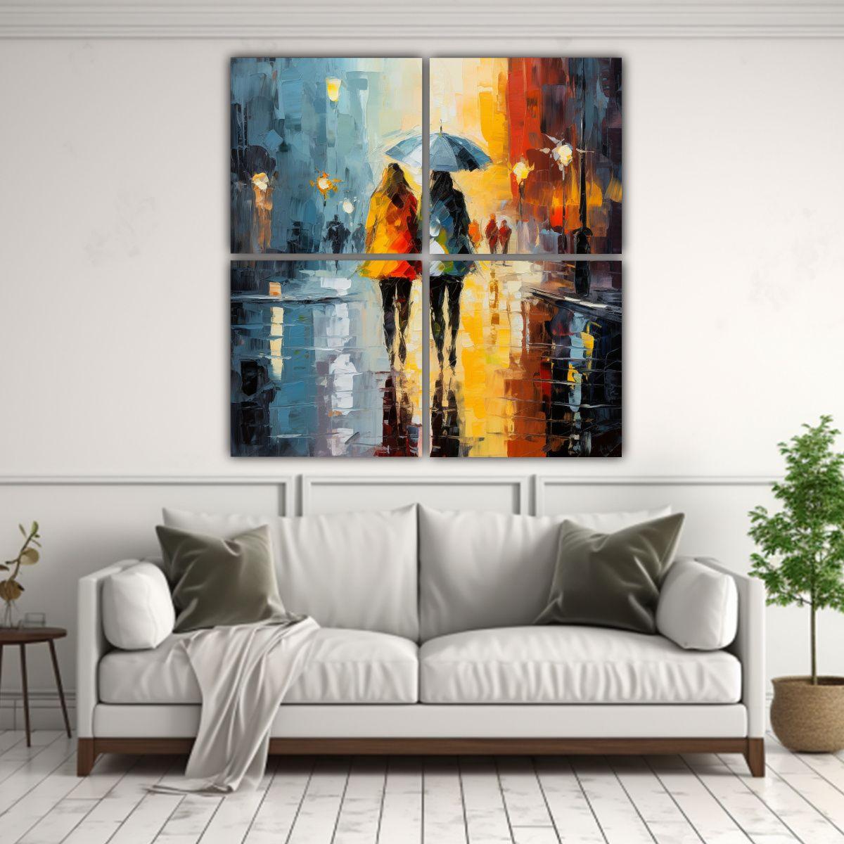 Pintura Al óleo De 4 Cuadros Cálidos De Color 60x60 Cm-2