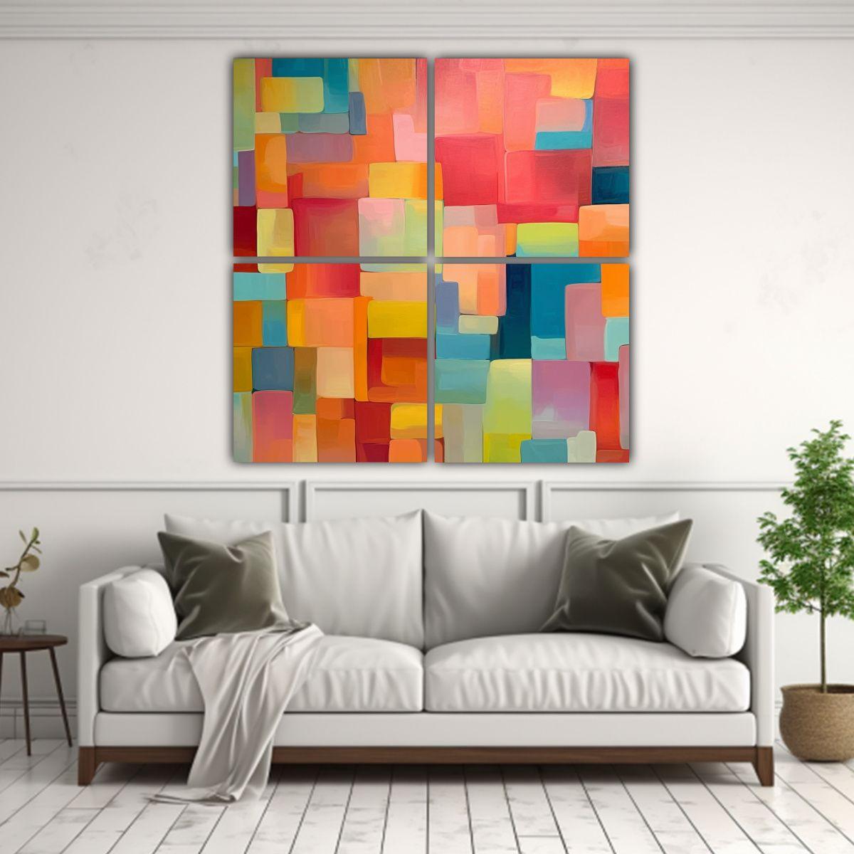 Pintura Abstracta De Campo De Color Cálido: Arte 40x40 Cm-2