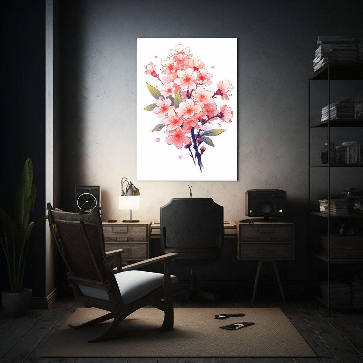 Pintura Lienzo Flores De Cerezo Sakura Aisladas 80x120 Cm-2