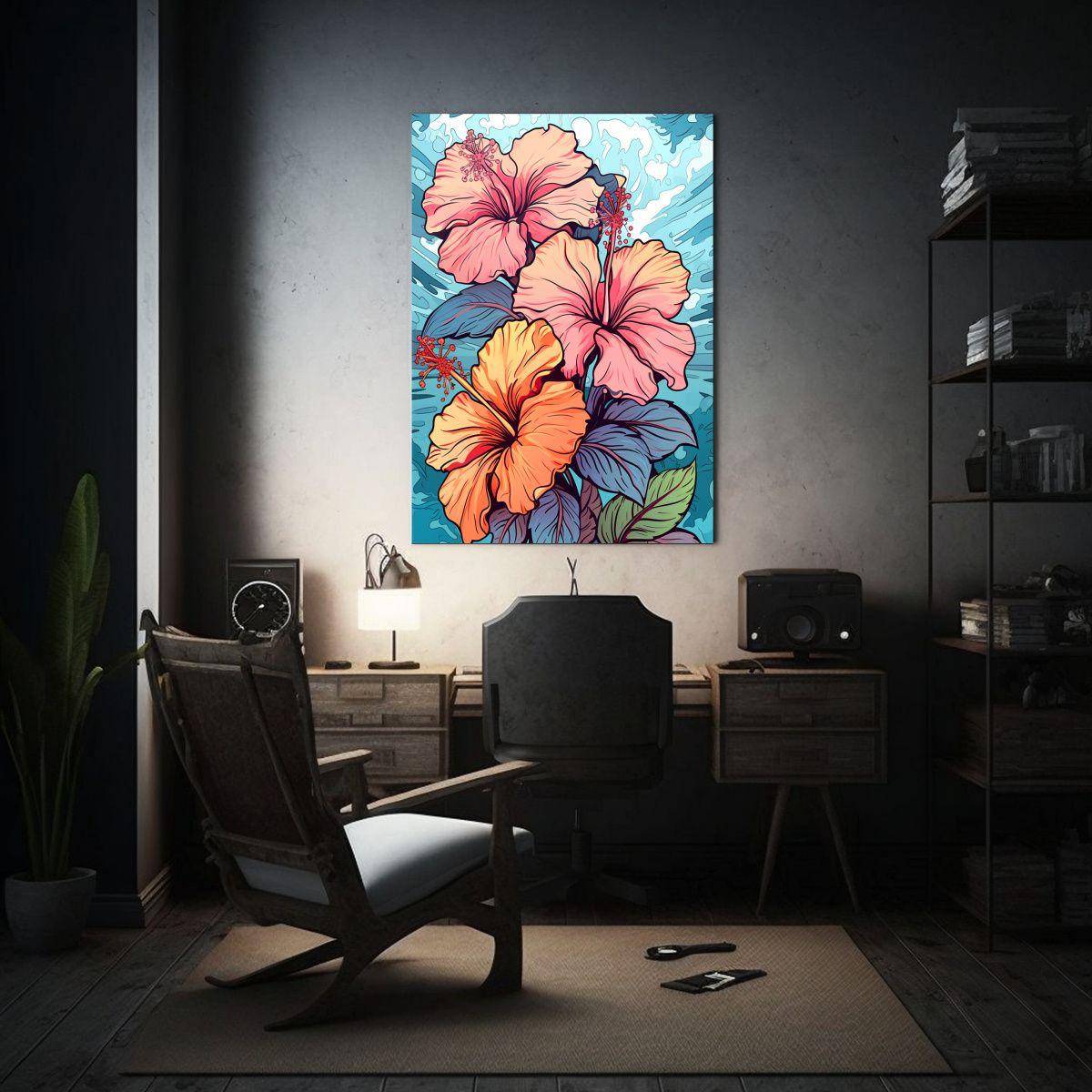 Lienzo De Tela Temática Hibiscus Arte En Papel 20x30cm-2