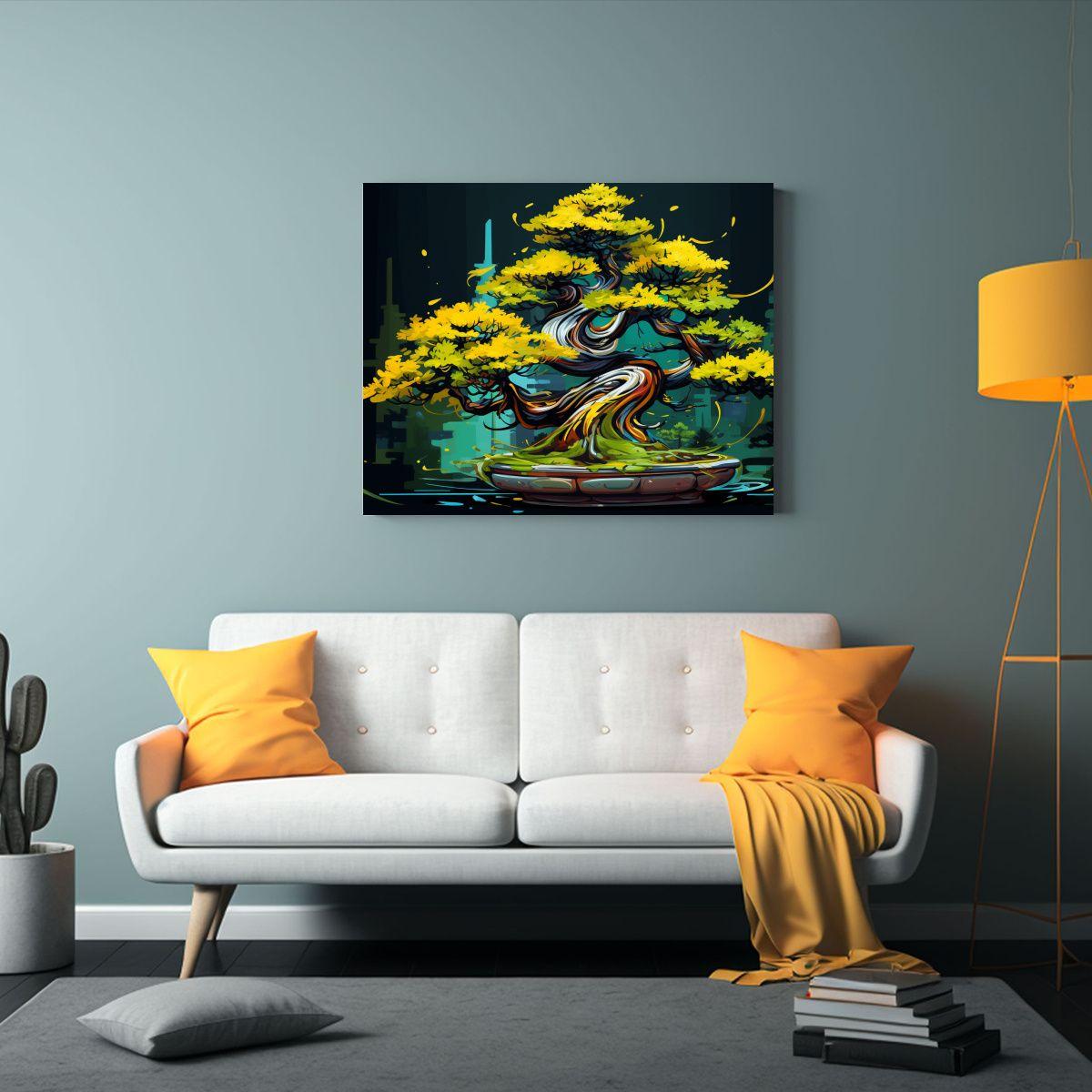 Cuadro Estética Bonsái Amarillo Y Verde Neonoir 65x50cm-2