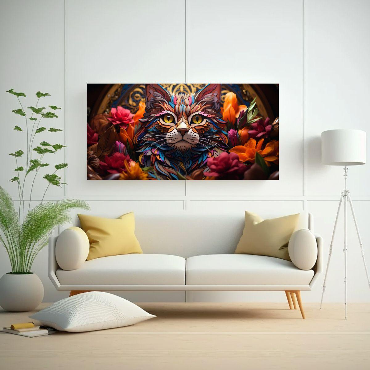 Ventana De Vidrio De Gato Adorable Arte Digital 100x50cm-2