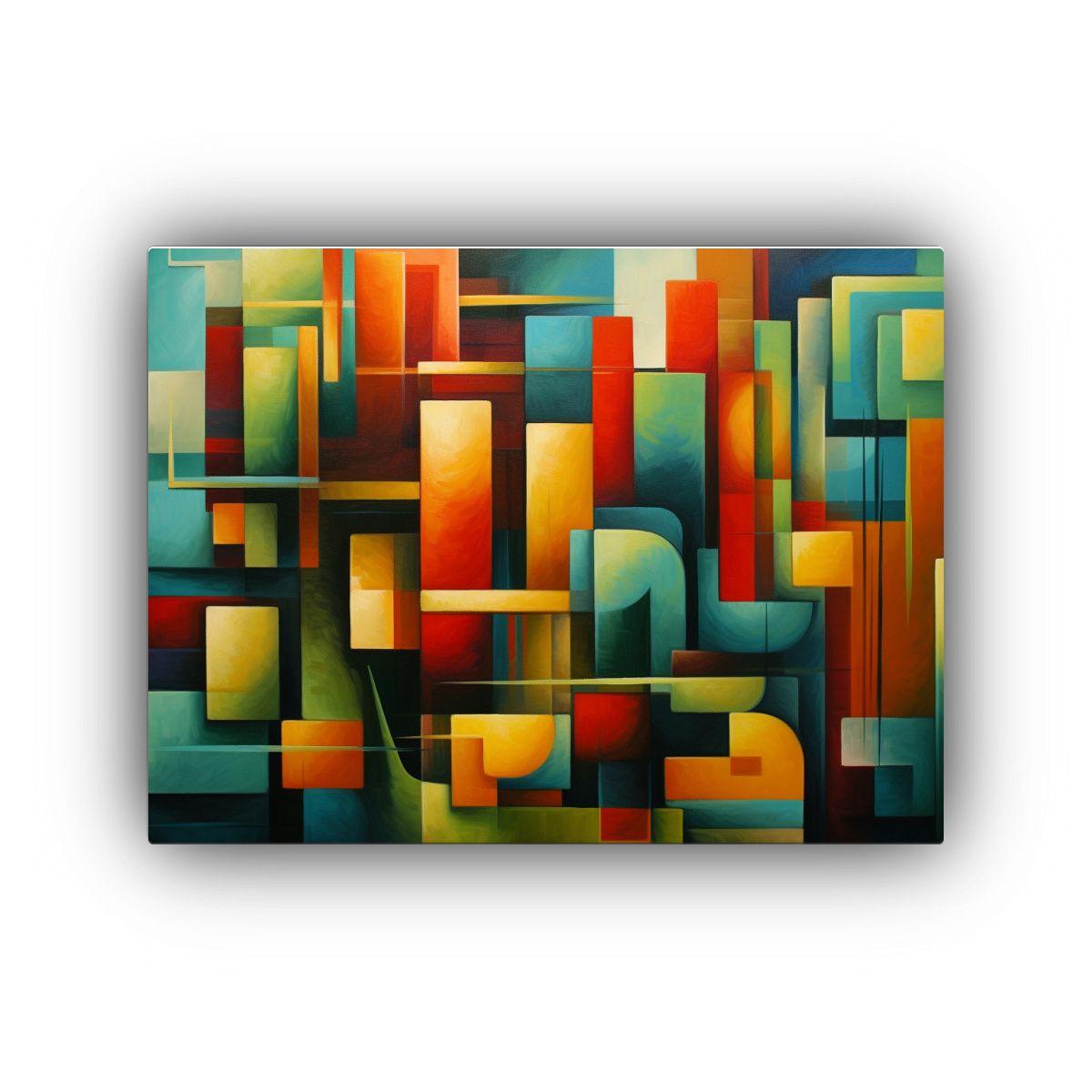 Cuadro Abstracto De Líneas Finas En Rojo, Verde Y Amarillo 120x80cm-0