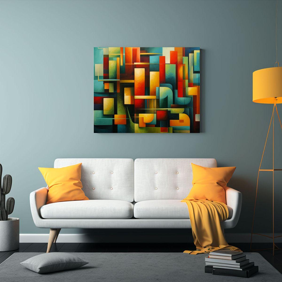 Cuadro Abstracto De Líneas Finas En Rojo, Verde Y Amarillo 120x80cm-2