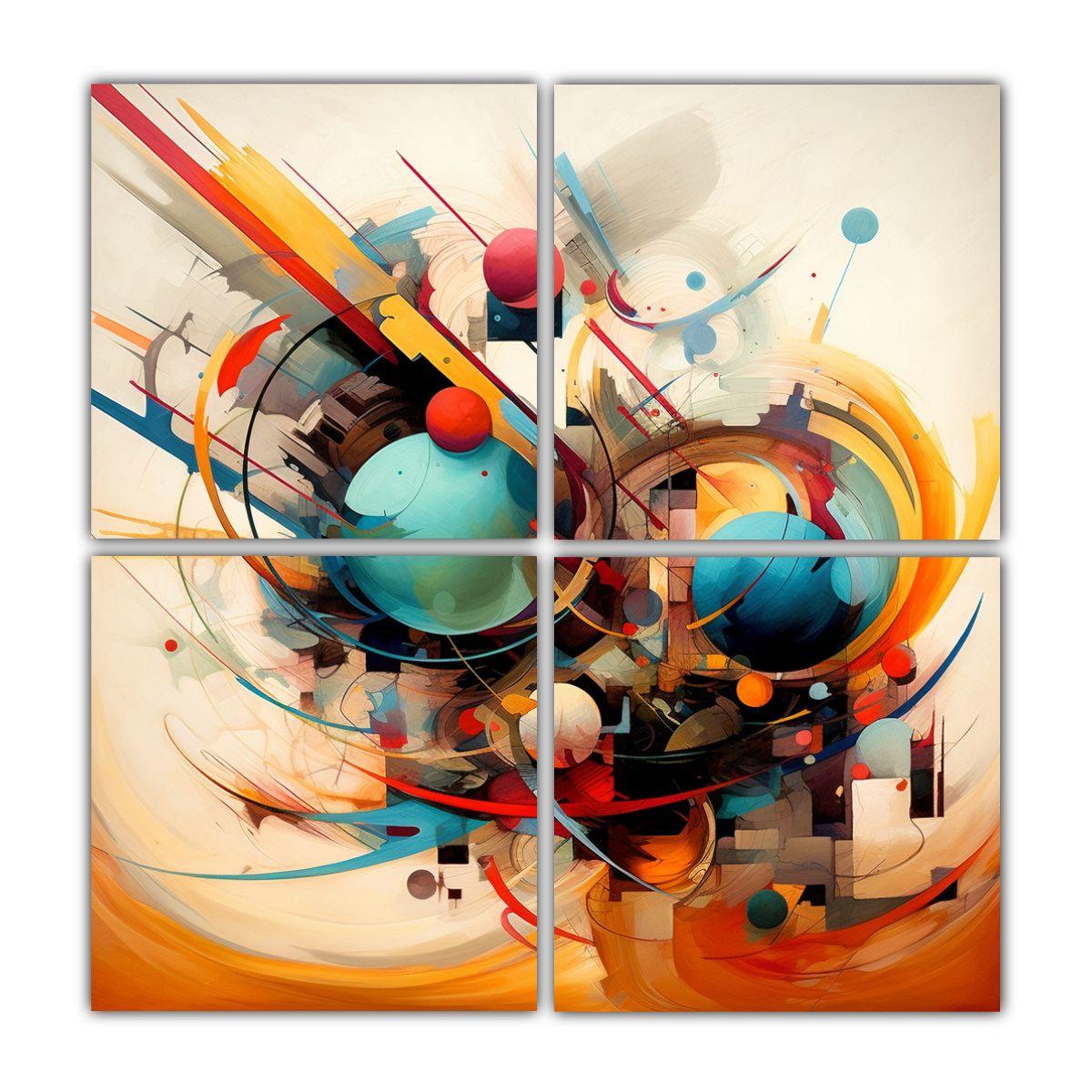 Cuadriptico Acuarela Con Combinación De Arte 80x80 Cm-0