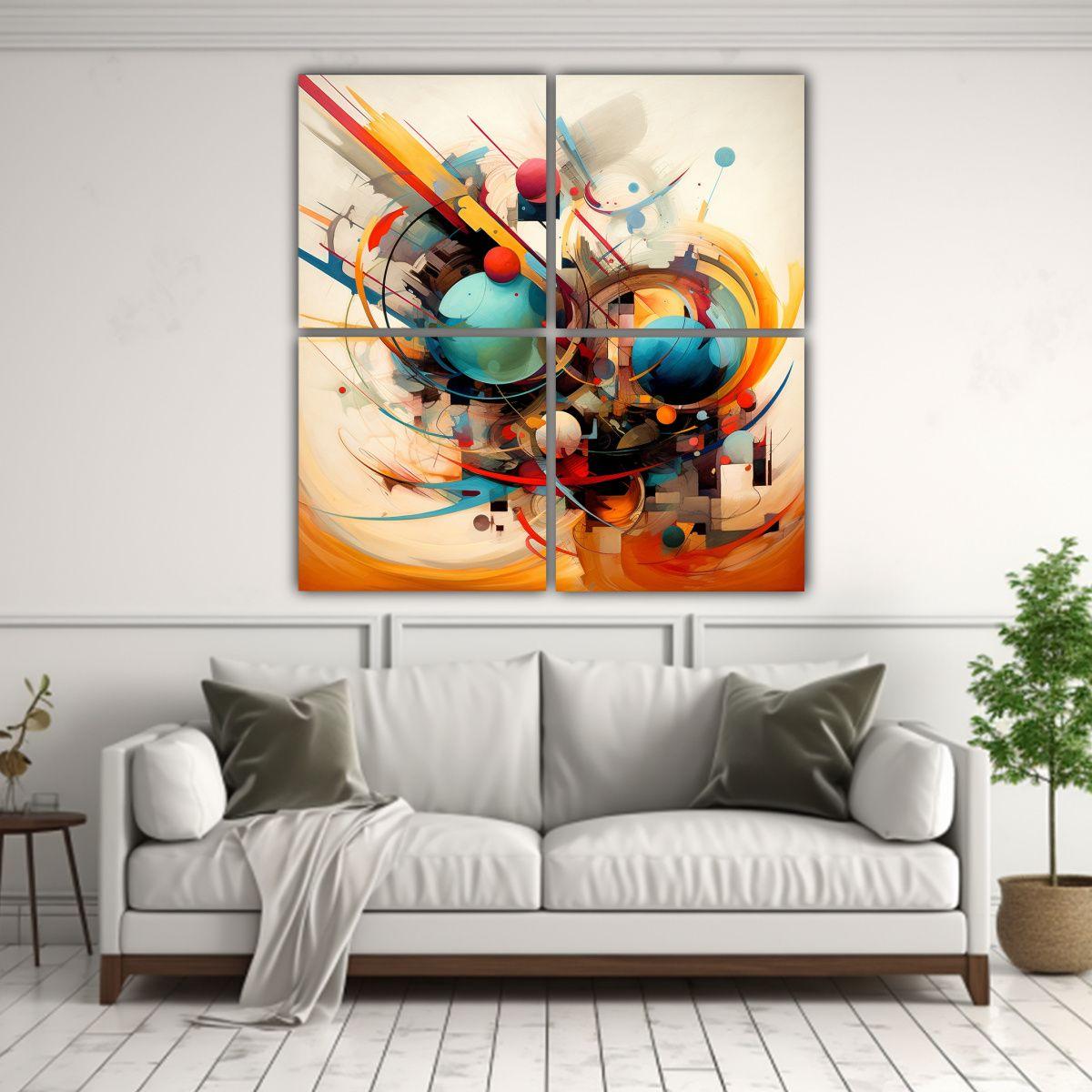 Cuadriptico Acuarela Con Combinación De Arte 80x80 Cm-2