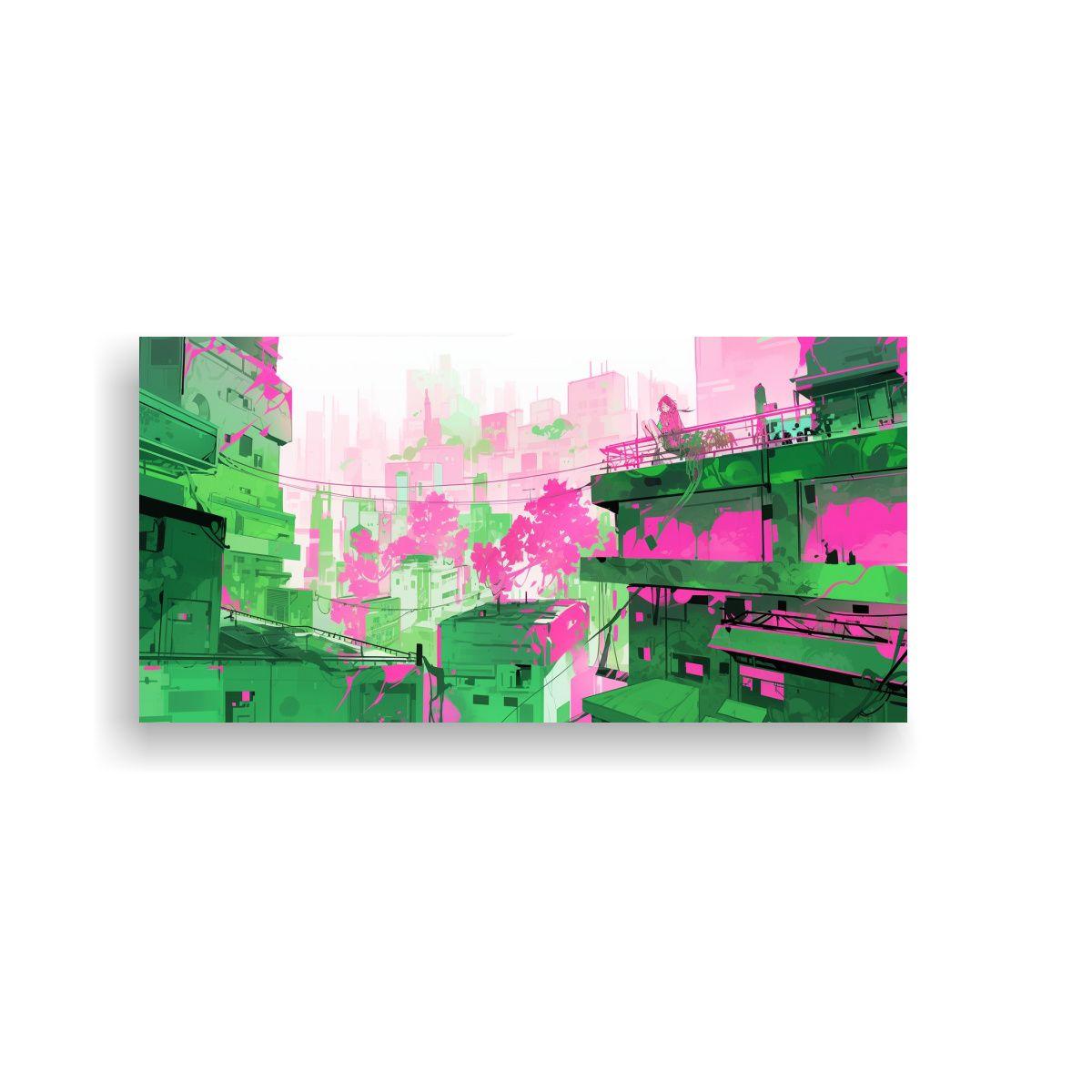 Lienzo Abstracto Creativo En Verde Y Rosa Para 120x60cm-0