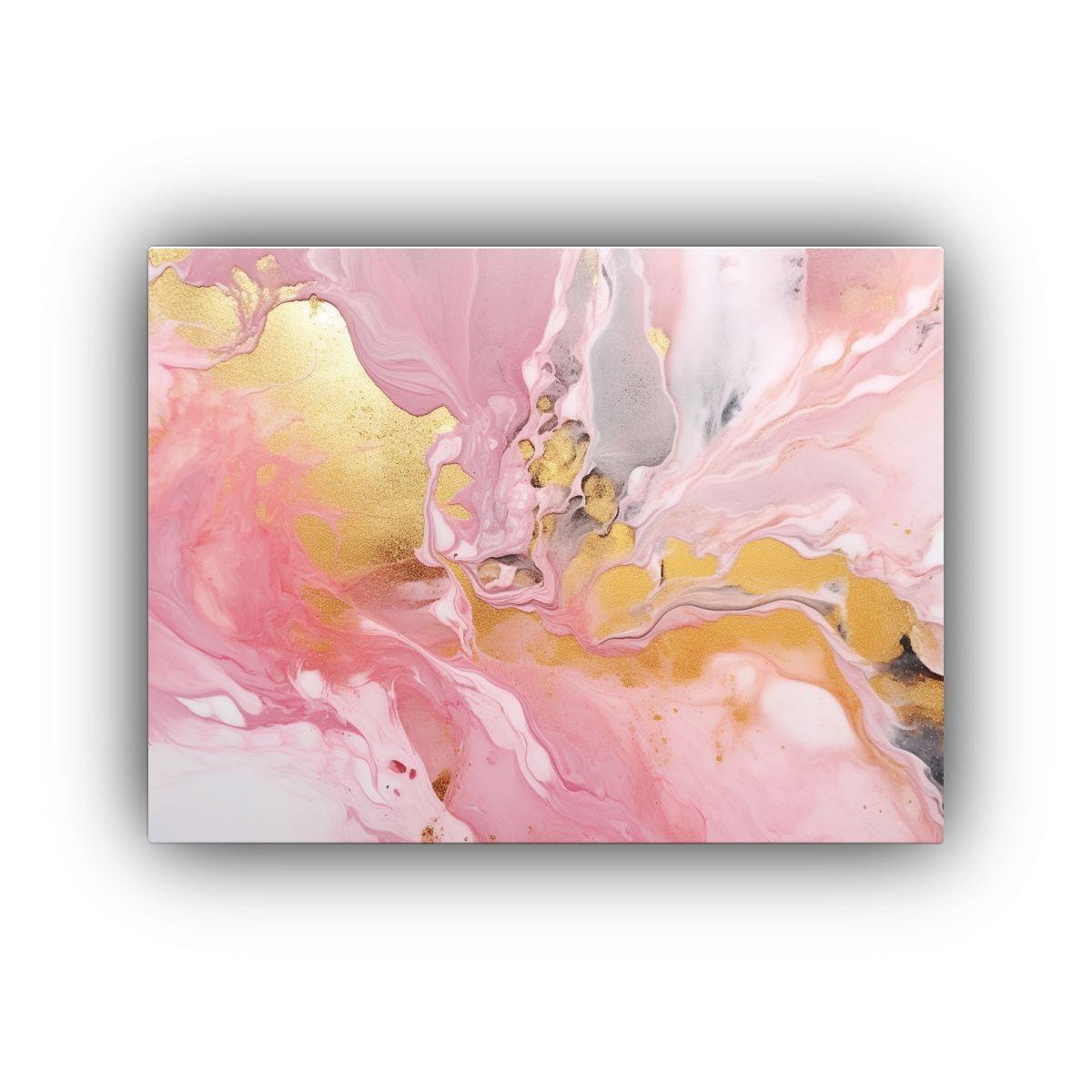 Cuadro Abstracto Mármol Rosa Y Dorado 75x50cm-0