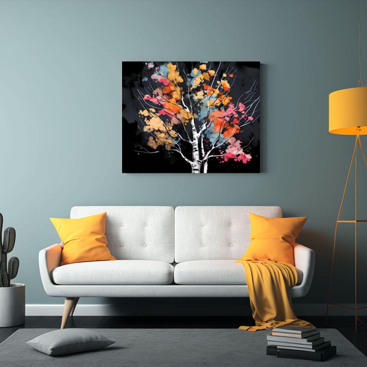 Cuadro Tonal Único Árbol De Álamo Temblón En Colores Neg 60x40cm-2