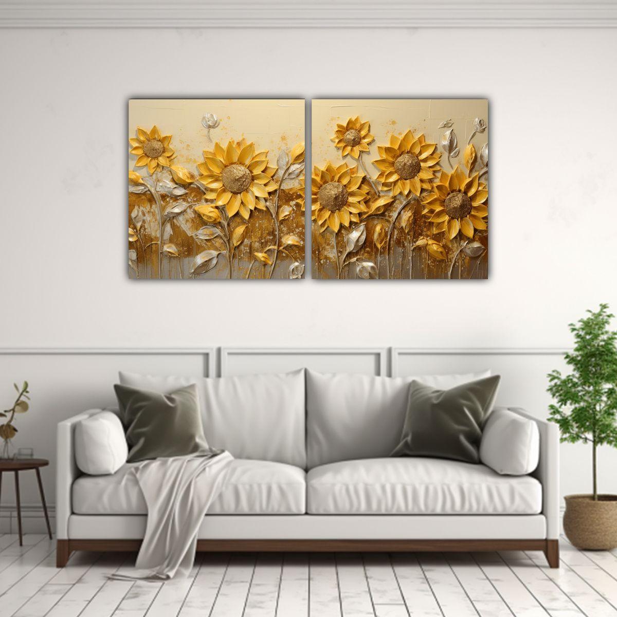 Cuadro Relieve Patrón Intenso Sol Girasoles 120x60 Cm-2