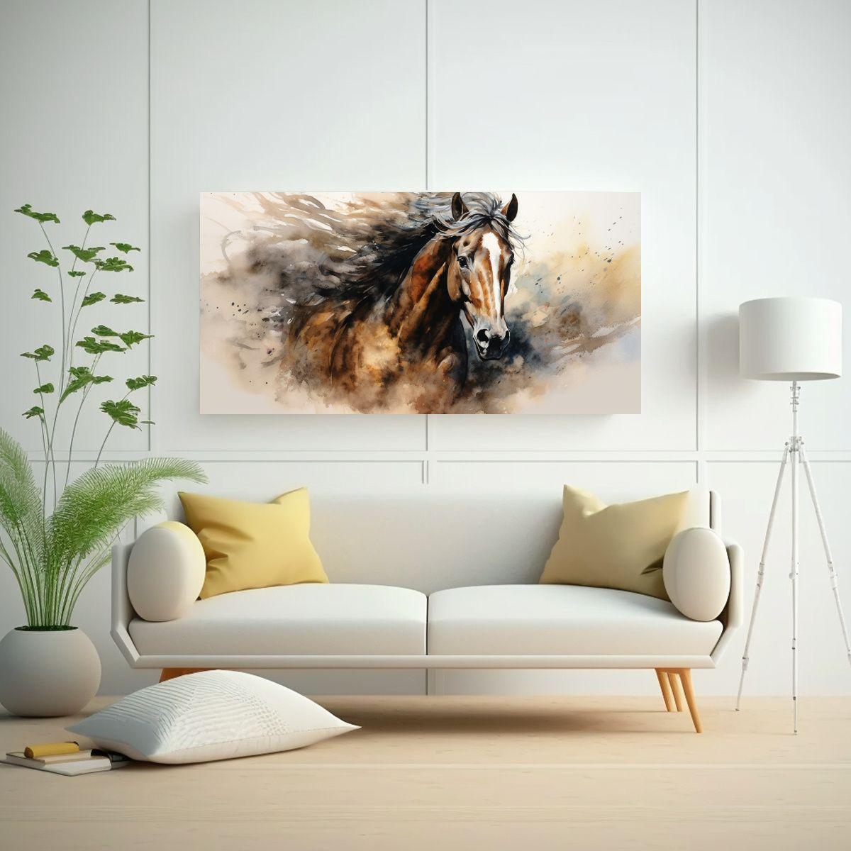 Pintura Acuarela Caballo Andaluz Tela Canvas Expre 140x70cm-2