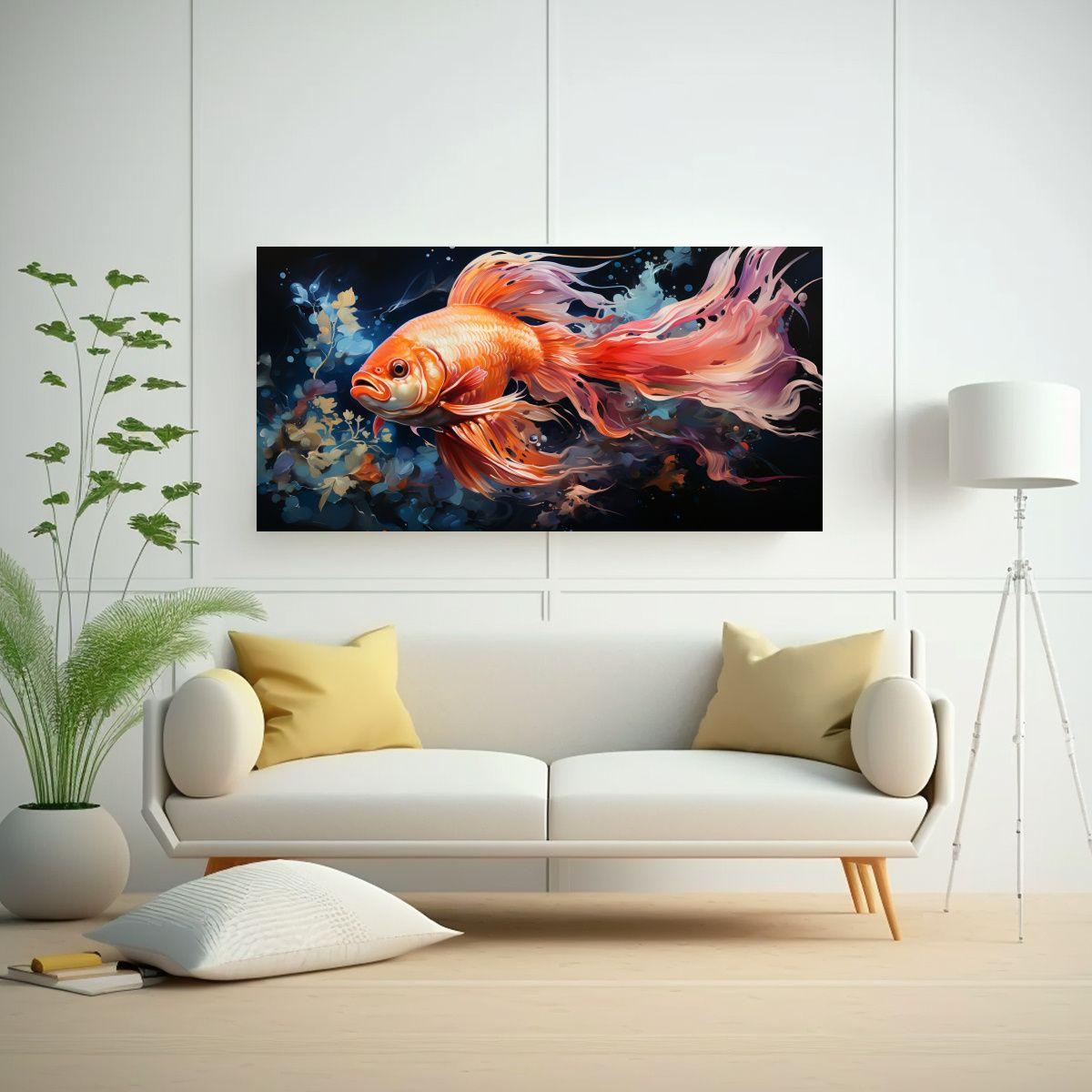 Pintura Acuarela Pez De Combate Estilo Colorido 100x50cm-2