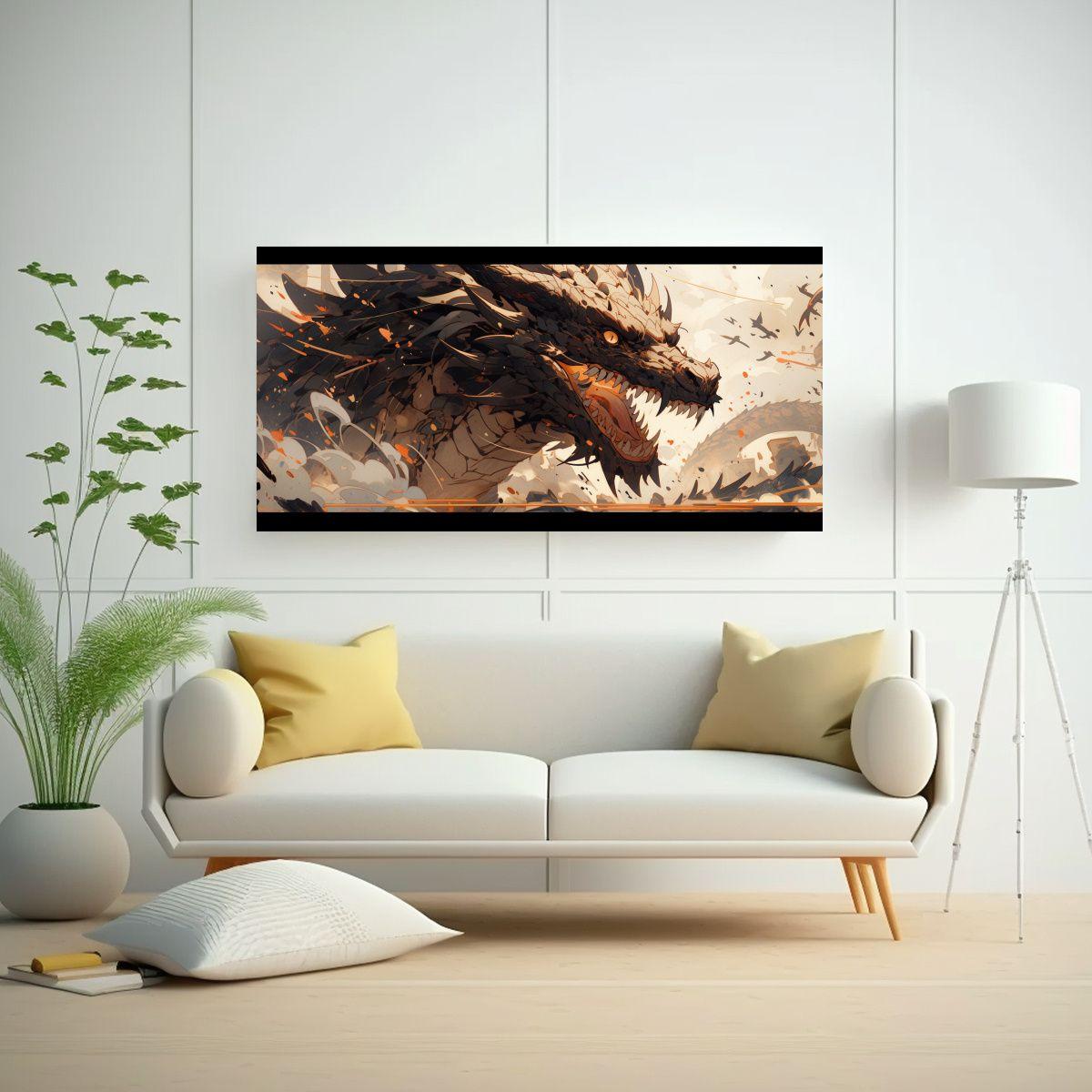 Cuadro Decorativo: Dragón En Tonos Marrones, Atm 80x40cm-2