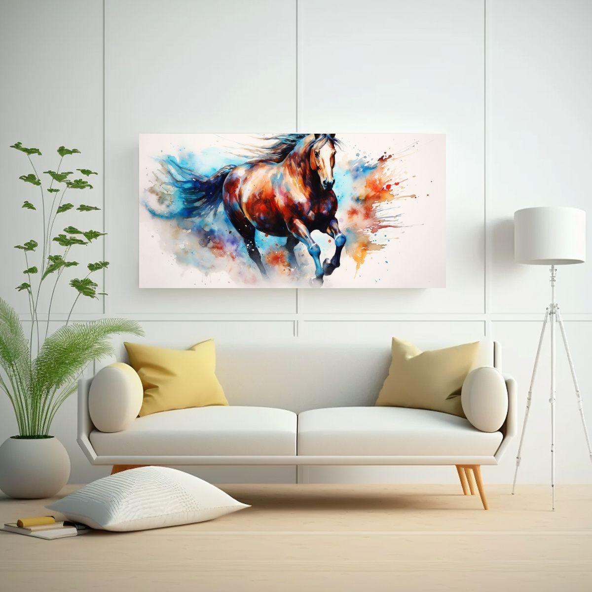 Pintura Al Acuarela De Caballo Colorido Estilo 100x50cm-2