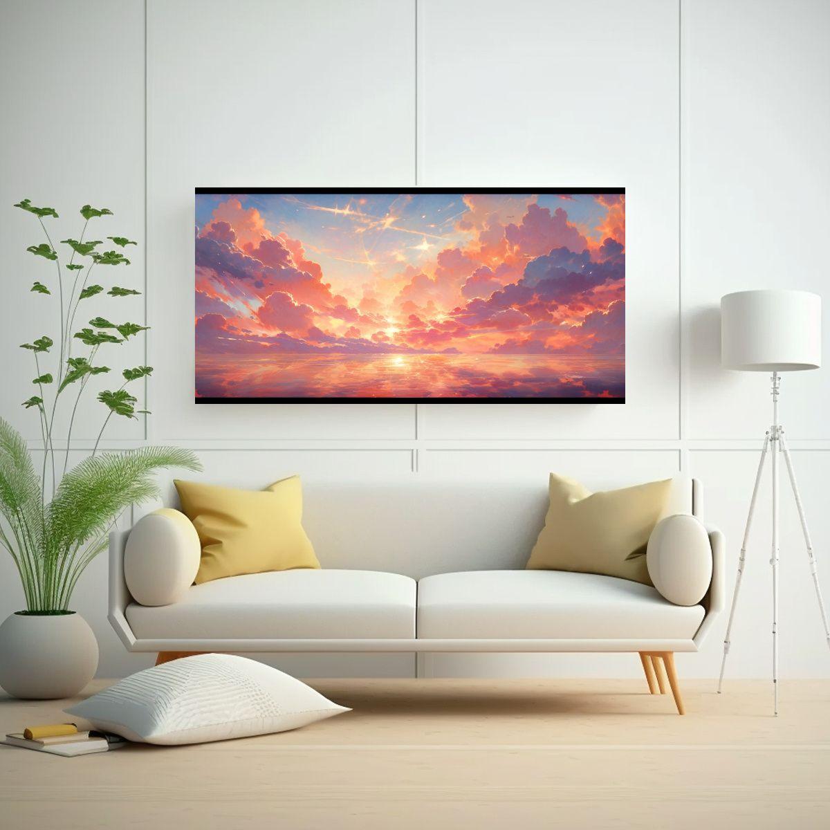 Cuadro Abstracto Atardecer Amanecer Cielos Rosa 100x50cm-2
